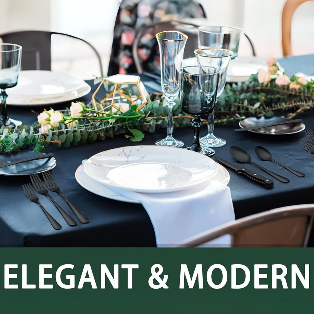 24 Piece Black Stainless Steel Cutlery Set for 4 with Steak Knives