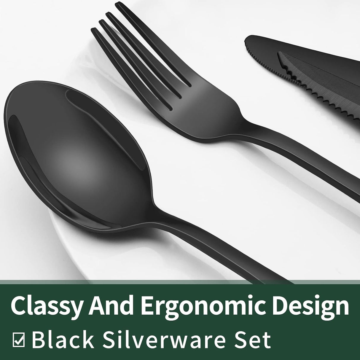 24 Piece Black Stainless Steel Cutlery Set for 4 with Steak Knives