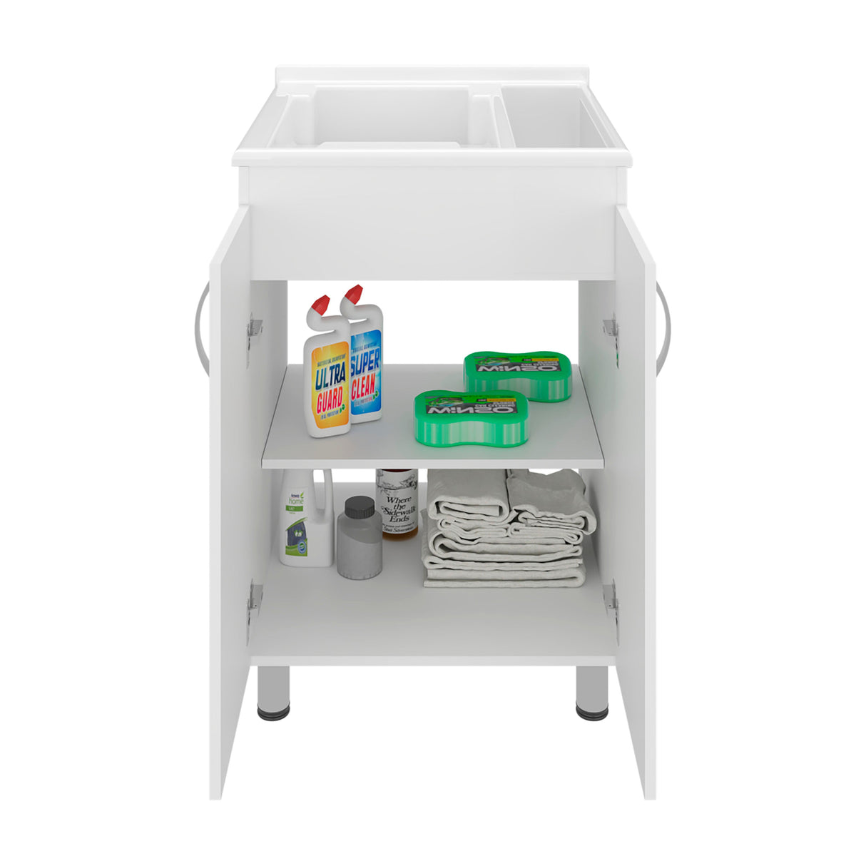 Demolotion Utility Sink Cabinet with Dual Compartments and Storage