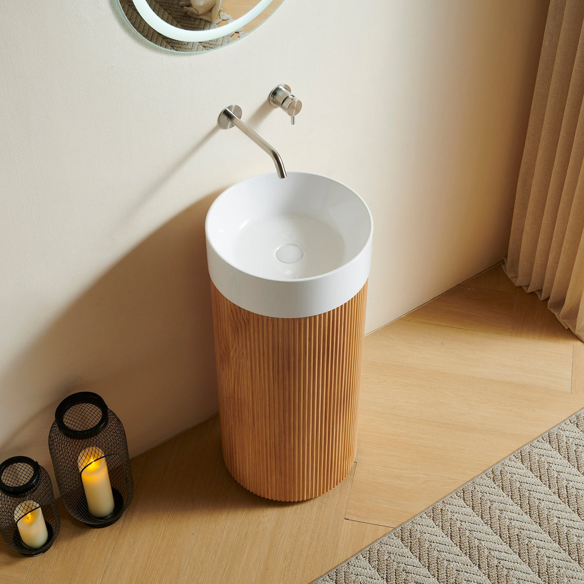 JINBO 16" Freestanding Cylindrical Bathroom Vanity Cabinet
