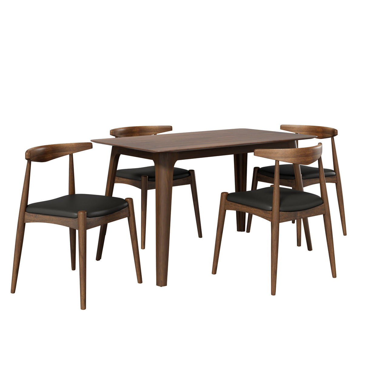 5-Piece Dining Set with Rubberwood Frame and Faux Leather Chairs