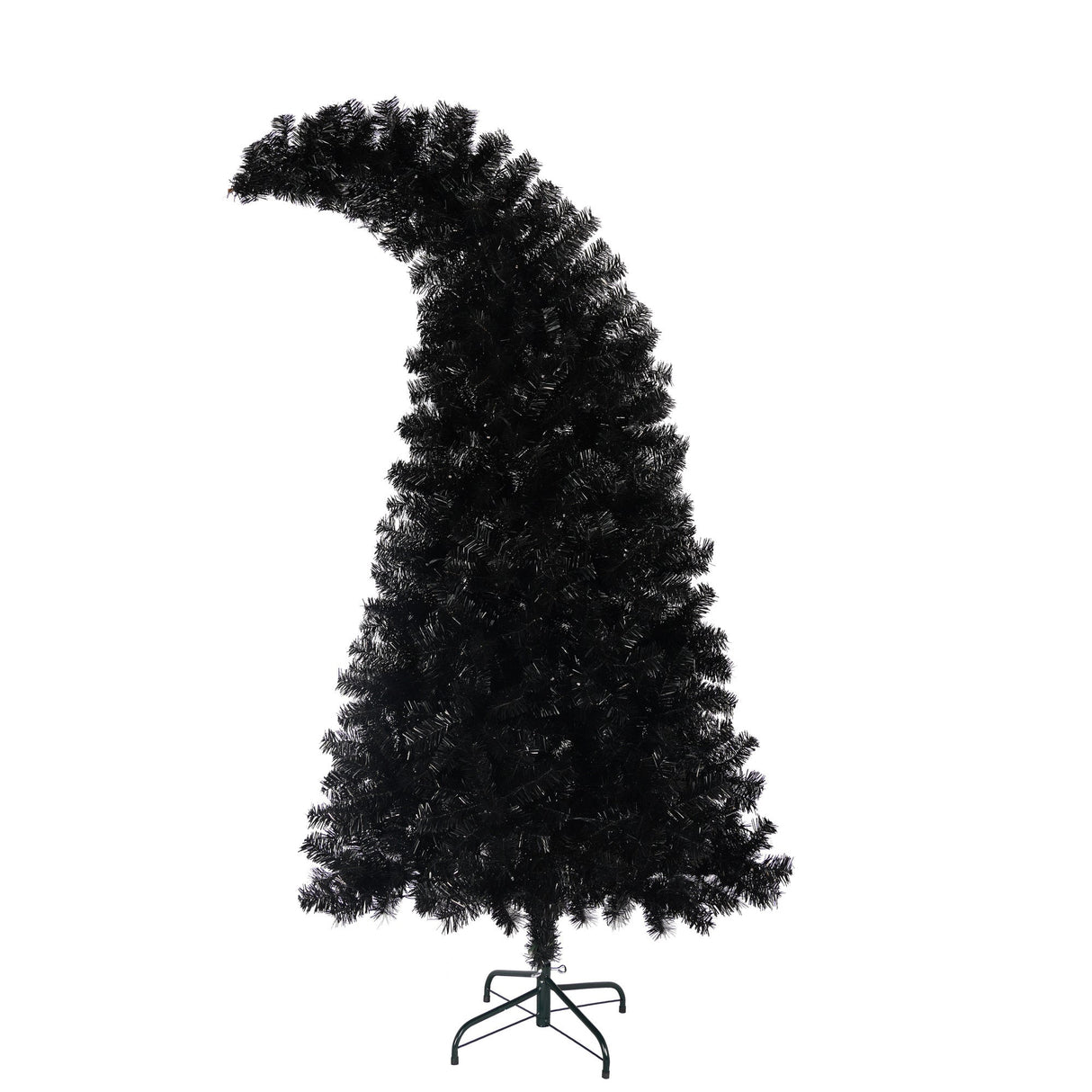 6Ft Curved Hat-Look Black Holiday Tree with Orange & Purple Lights