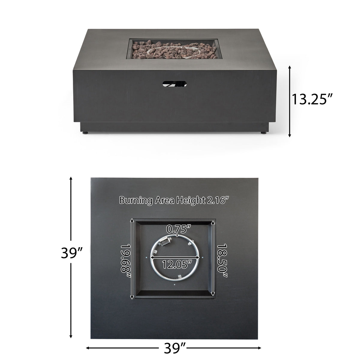 39'' SQUARE IRON FIRE PIT - 50 000 BTU (Tank cover not Included)