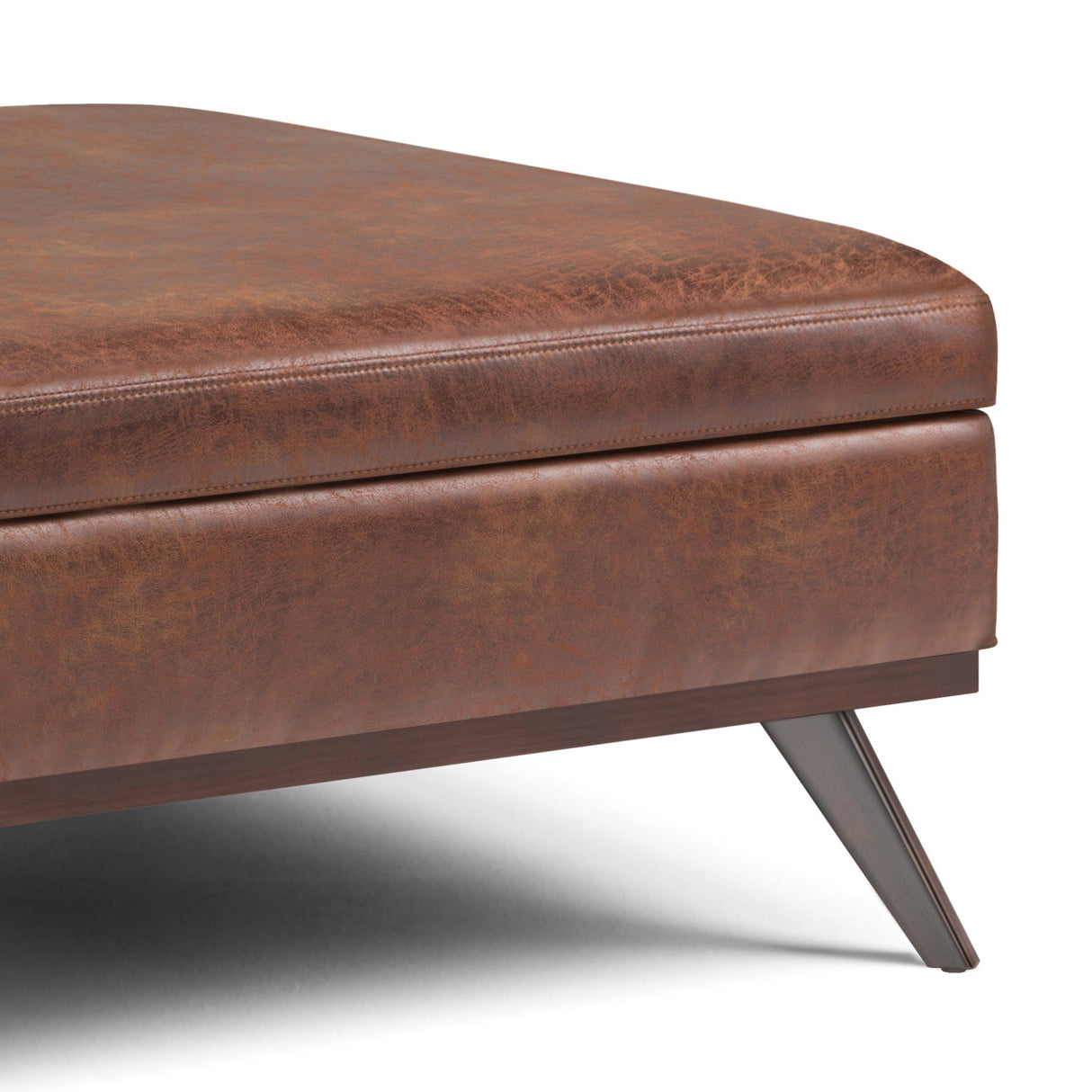 Owen XL Square Coffee Table Storage Ottoman - Distressed Saddle Brown