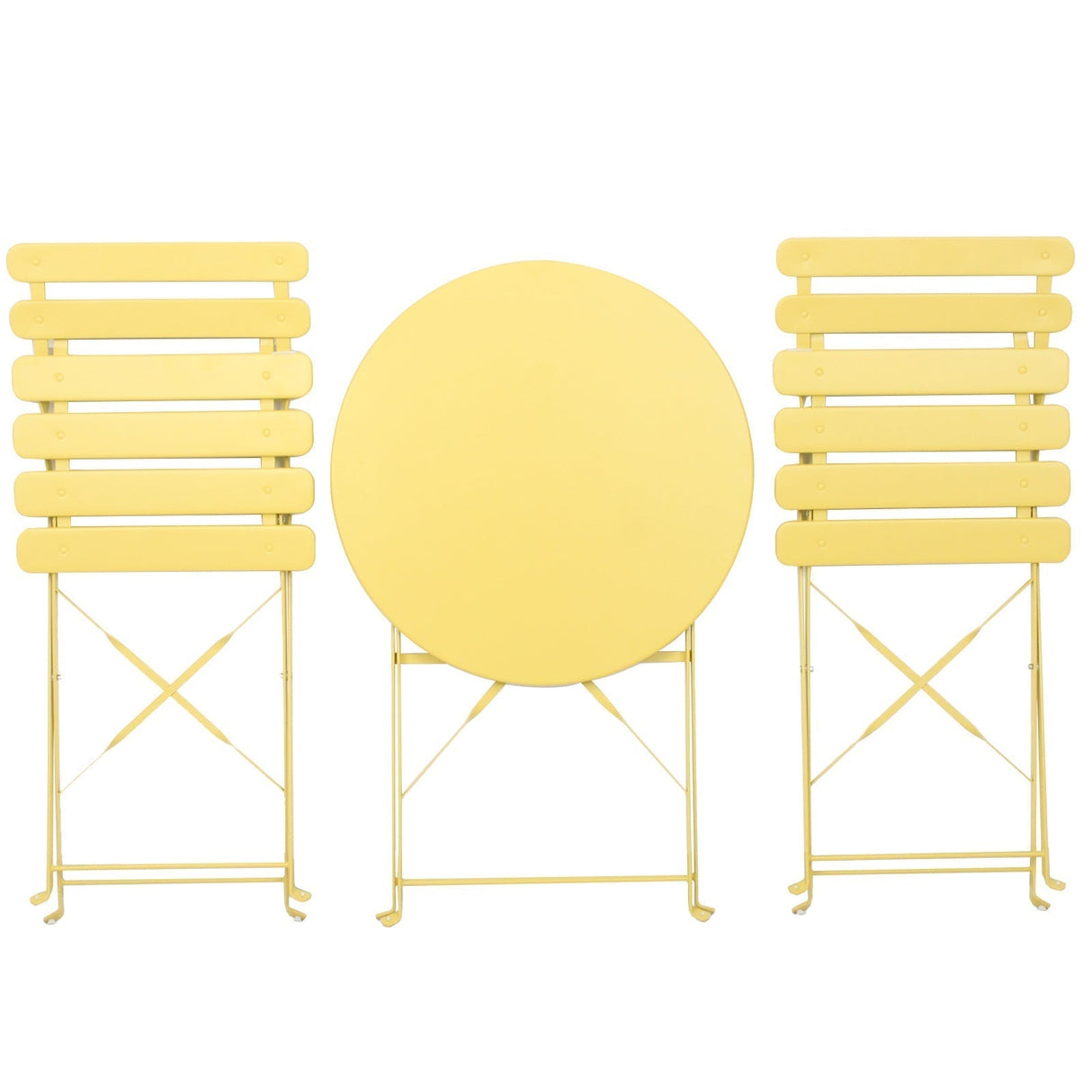 3 Pieces Patio Bistro Balcony Metail Chair Table Set-Yellow