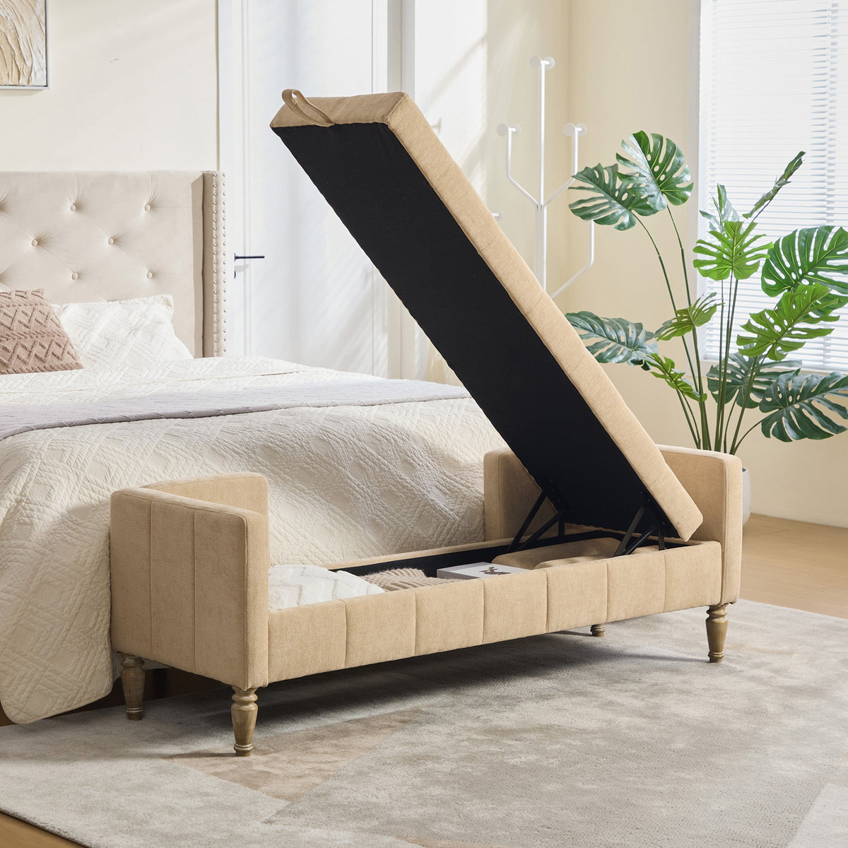 64.6"W Upholstered Chenille Flip-top Storage End of Bed Bench