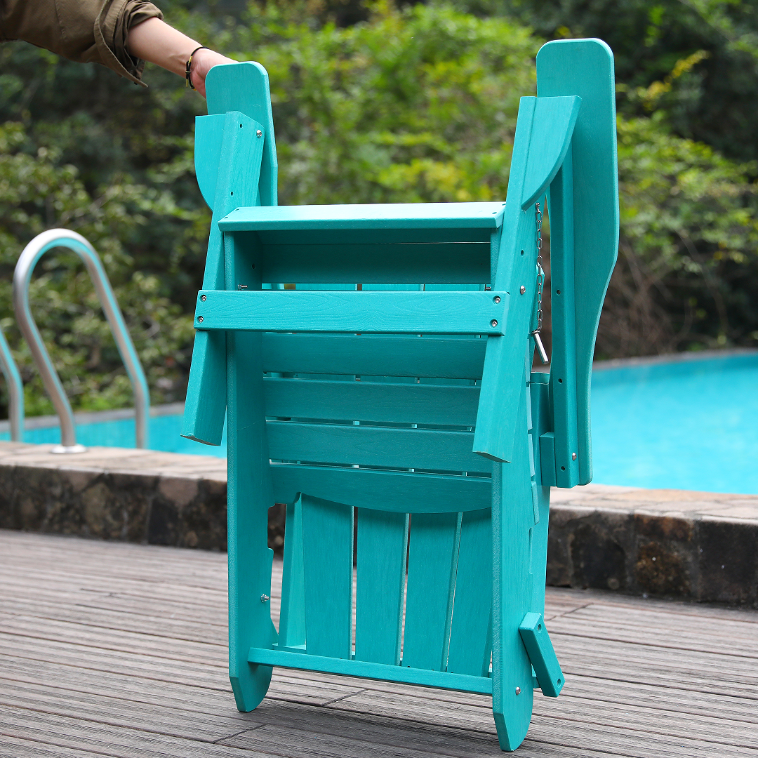 Adirondack Folding Chair with Dual Cup Holders - HDPE All-Weather Outdoor Chairs, Wood-Like Patio Chair for Backyard, Camping, Garden, Pool & Fire Pit, Lake blue