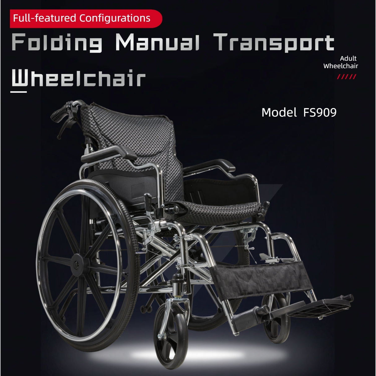 Lightweight Foldable Manual Wheelchair for Adults with Double Brakes