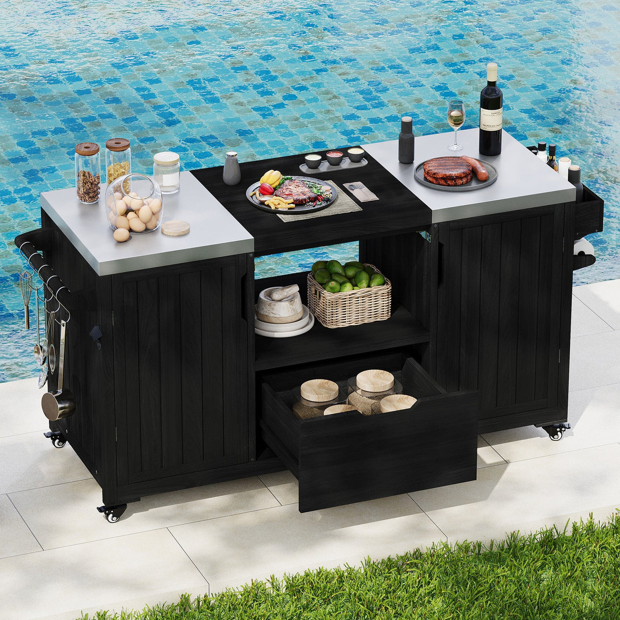 K&K 66.5' Outdoor Kitchen Island for Big Green Egg Grills