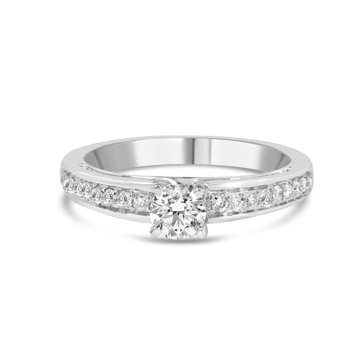 14K White Gold 1/2 Cttw Diamond Solitaire Pave Set Engagement Ring (G-H Color, VS2-SI1 Clarity) - Size 7