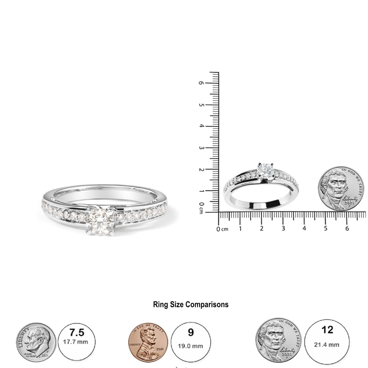 14K White Gold 1/2 Cttw Diamond Solitaire Pave Set Engagement Ring (G-H Color, VS2-SI1 Clarity) - Size 7