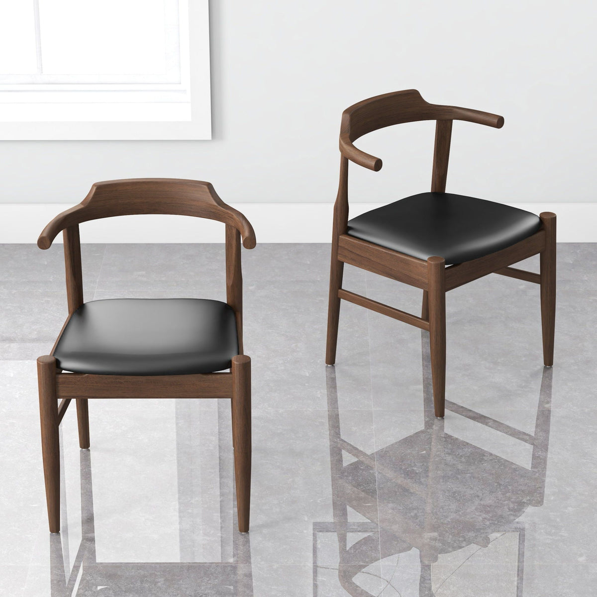 Mid-Century Modern Dining Chair Set of 2 with Solid Wood Frame - Dark Gray or Black
