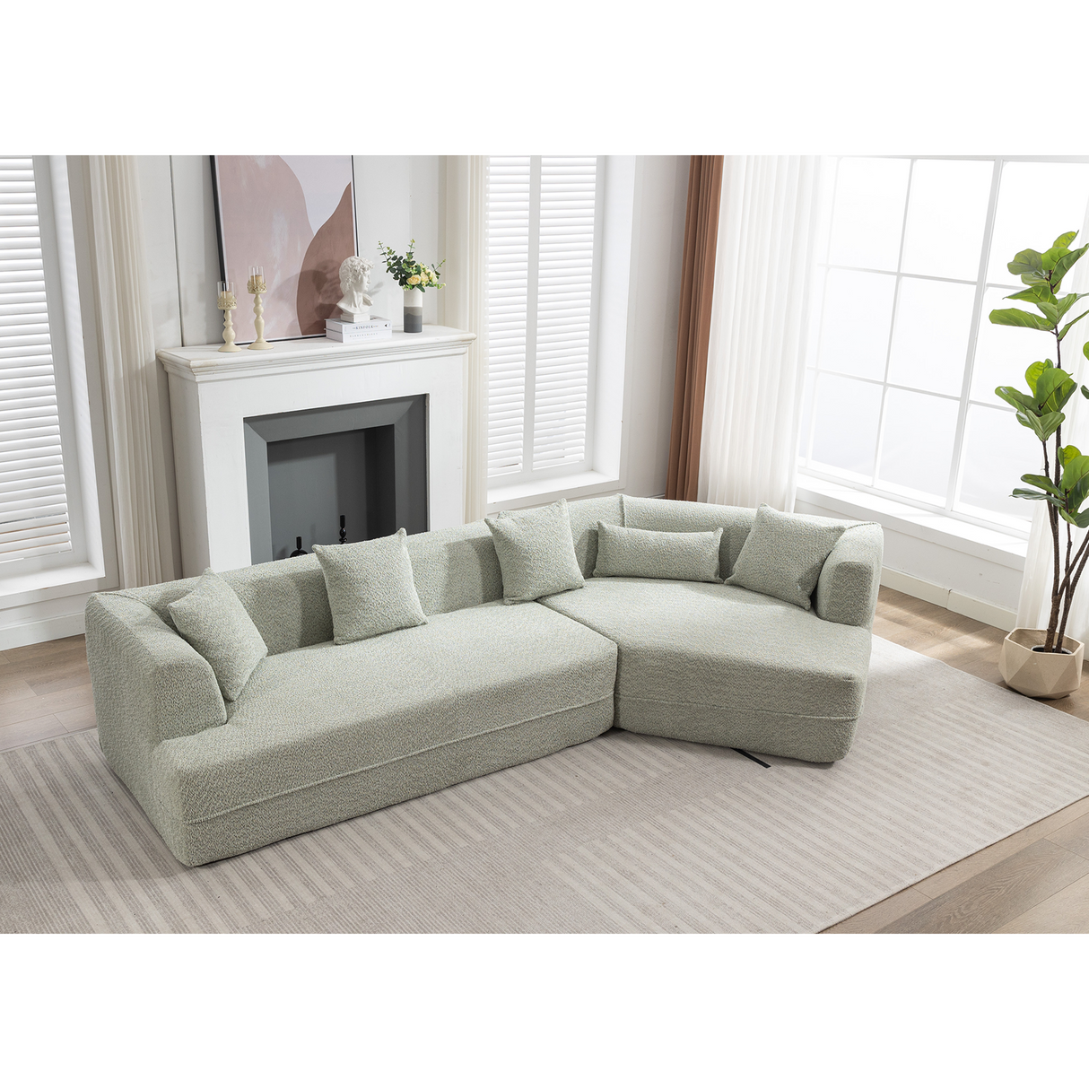 Modular Sofa Modern Minimalist Style Green Upholstered