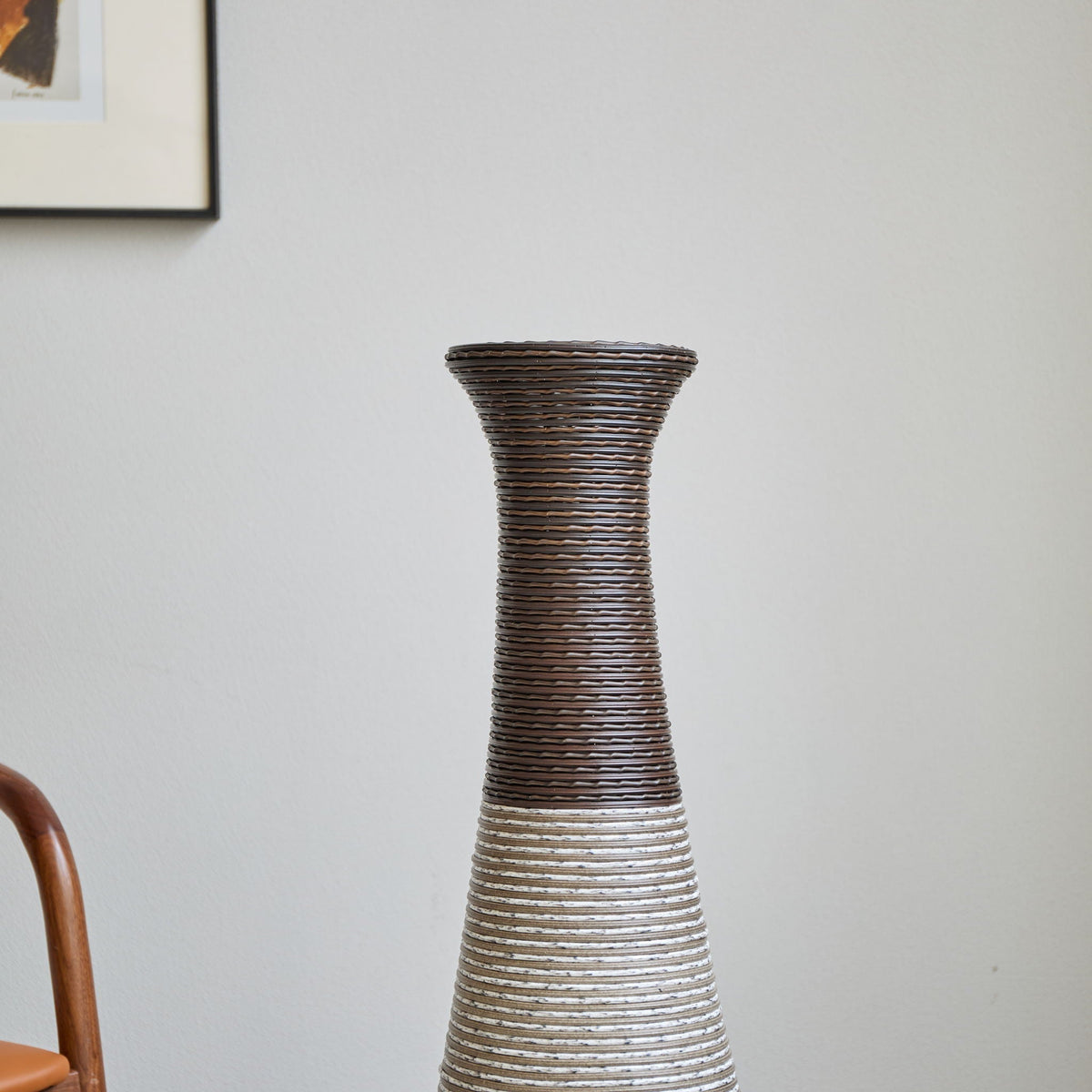 Tall Standing Designer Floor Vase Durable Artificial Rattan Elegant 2 Tone Finish Ideal Decor Accent For Living Room, Bedroom, Entryway Stylish Home Decor Statement Piece - Black / Gray