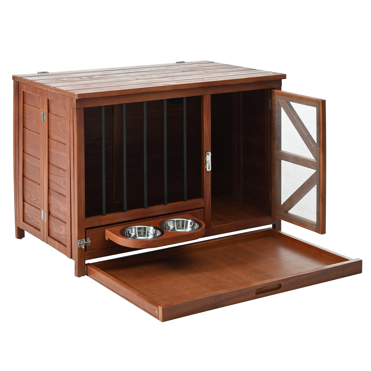 43" Solid Wood Dog Crate Furniture Foldable Indoor Kennel