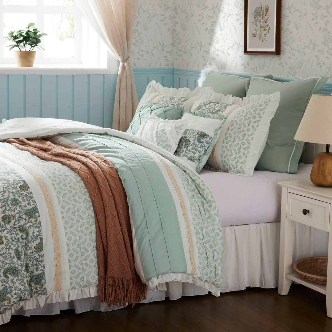 9 Piece Cotton Percale Comforter Set Aqua
