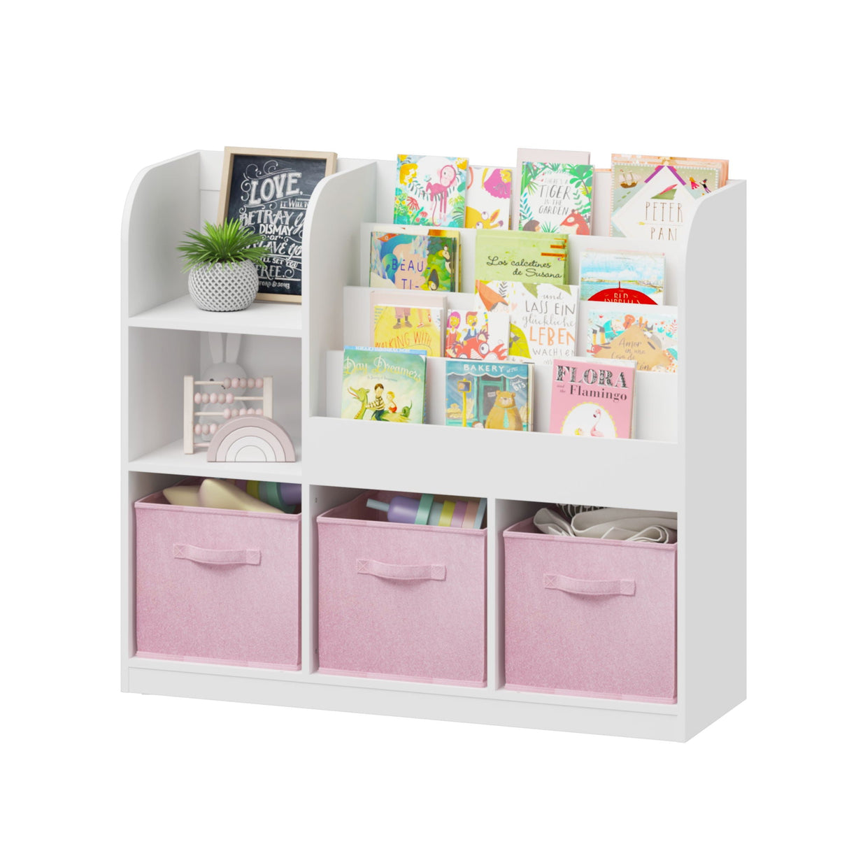 Bookcase And Bookshelf With 3 Collapsible Drawers, Multifunctional Display Stand