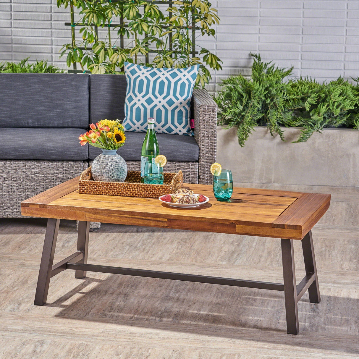 Carlisle Industrial Coffee Table with Slat Panel Design - Natural
