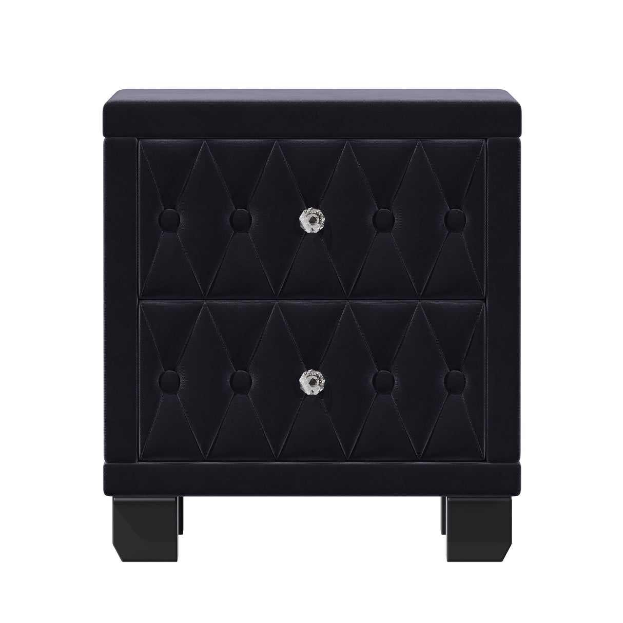 Elegant Velvet Nightstand with 2 Drawers and Crystal Handles