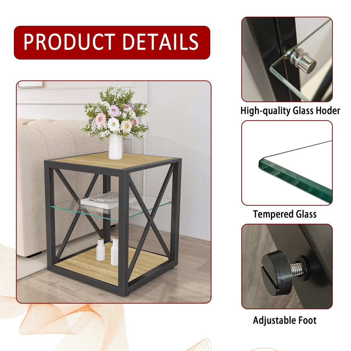 Set of 2 Modern End Table Nightstands