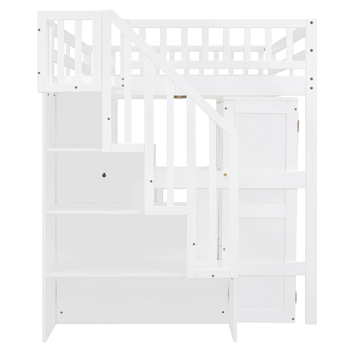 Loft Bed With Stairs, Bookshelf, Drawers, Desk & Wardrobe, Space Saving Multifunctional Furniture