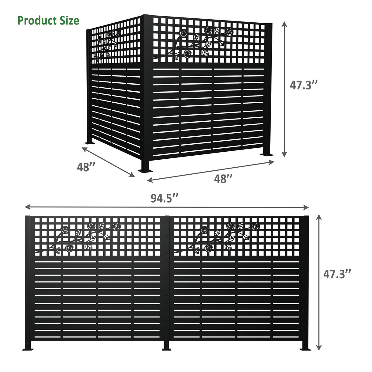 W48" x H47.3" Metal Privacy Screen with Rose Design