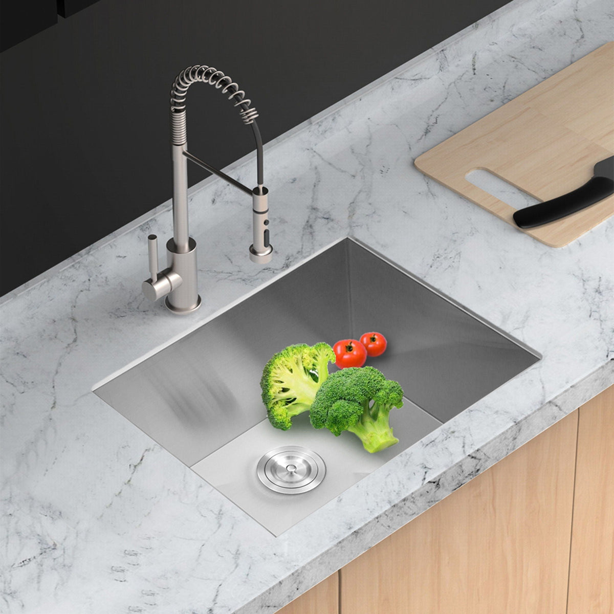 Modern Undermount Stainless Steel Kitchen Sink 16 Gauge, Deep Single Bowl