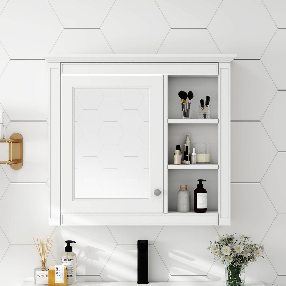 Wall Mounted Medicine Cabinet With Mirror And 3 Open Shelves