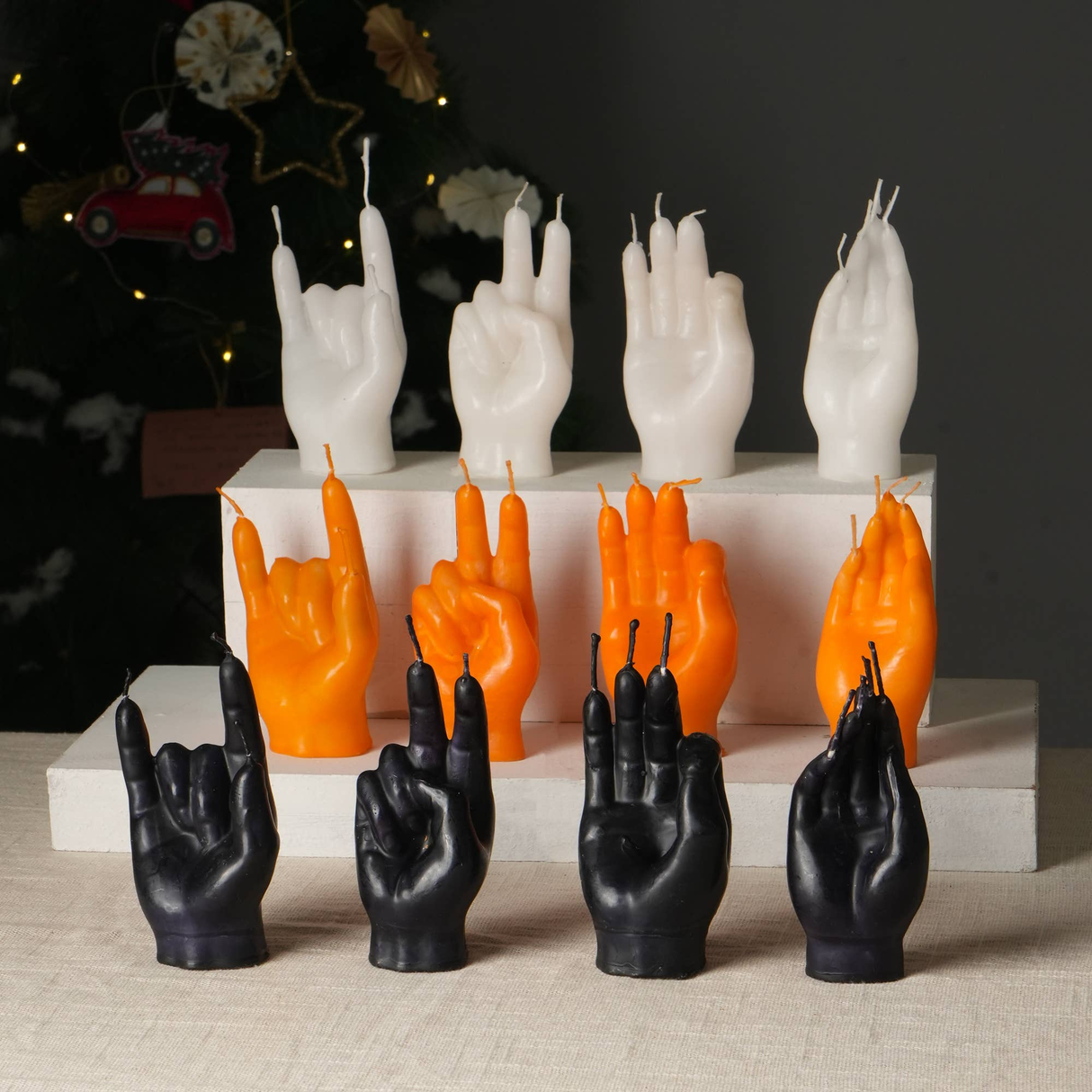 Funky-Hands-Gesture-Halloween-Multicolor-Candle-Box-12-Pcs'-