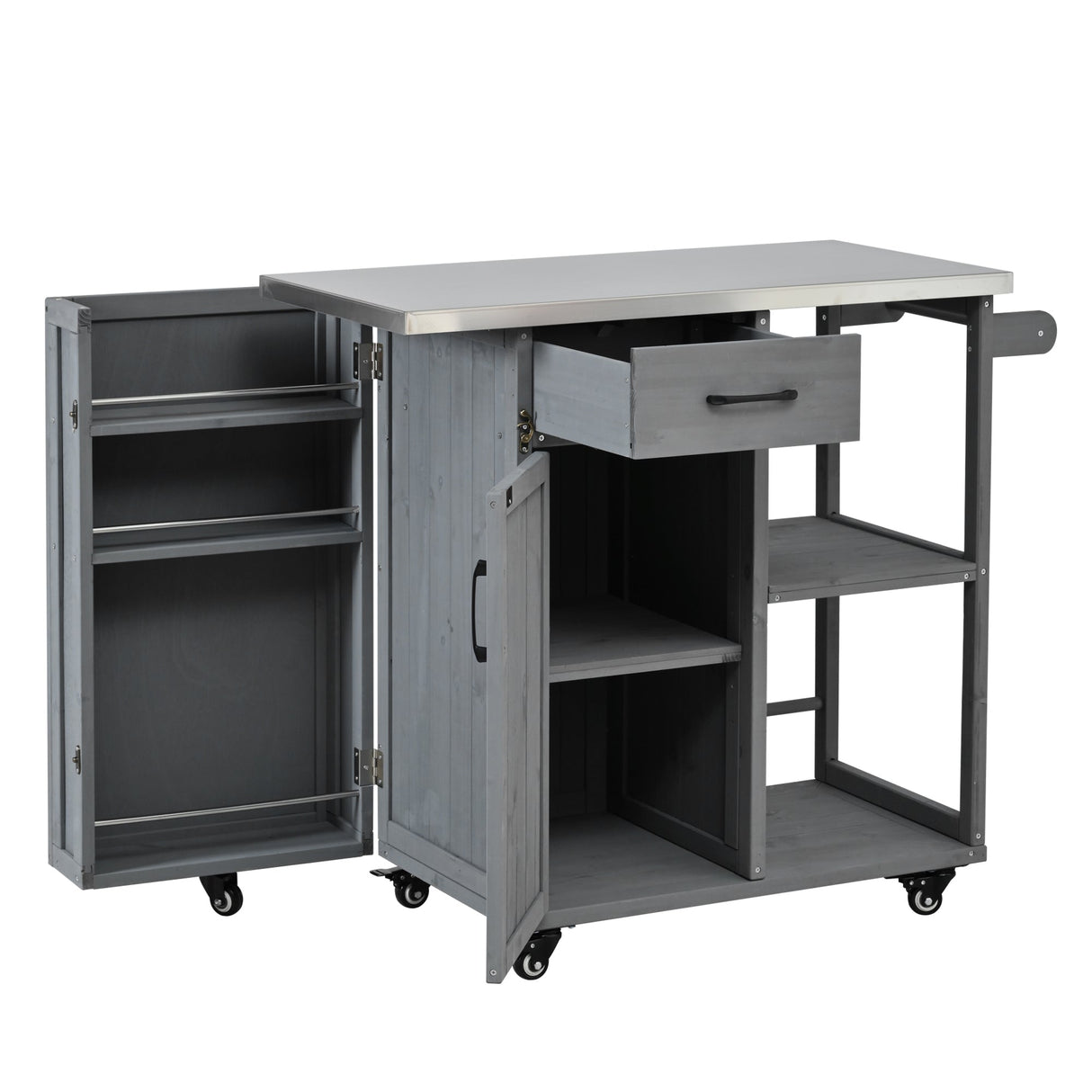 Outdoor Kitchen Island Fir Wood Prep Station with Stainless Steel Top