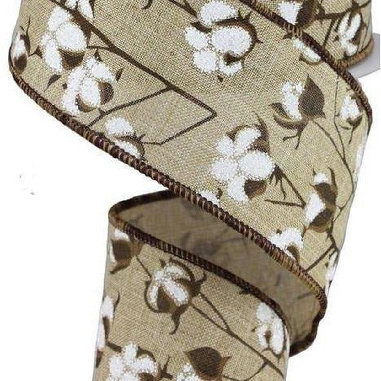 2.5" Cotton Pod Ribbon: Natural Beige & White (10 Yards)