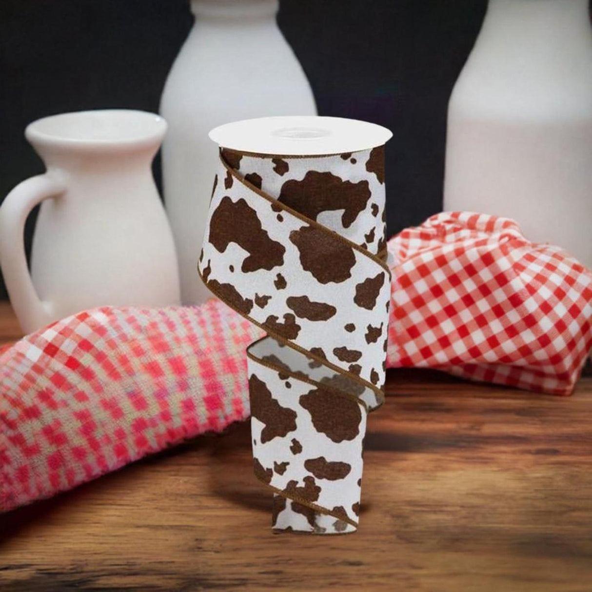 2.5" Cowhide Fuzzy Ribbon: Brown & White (10 Yards)