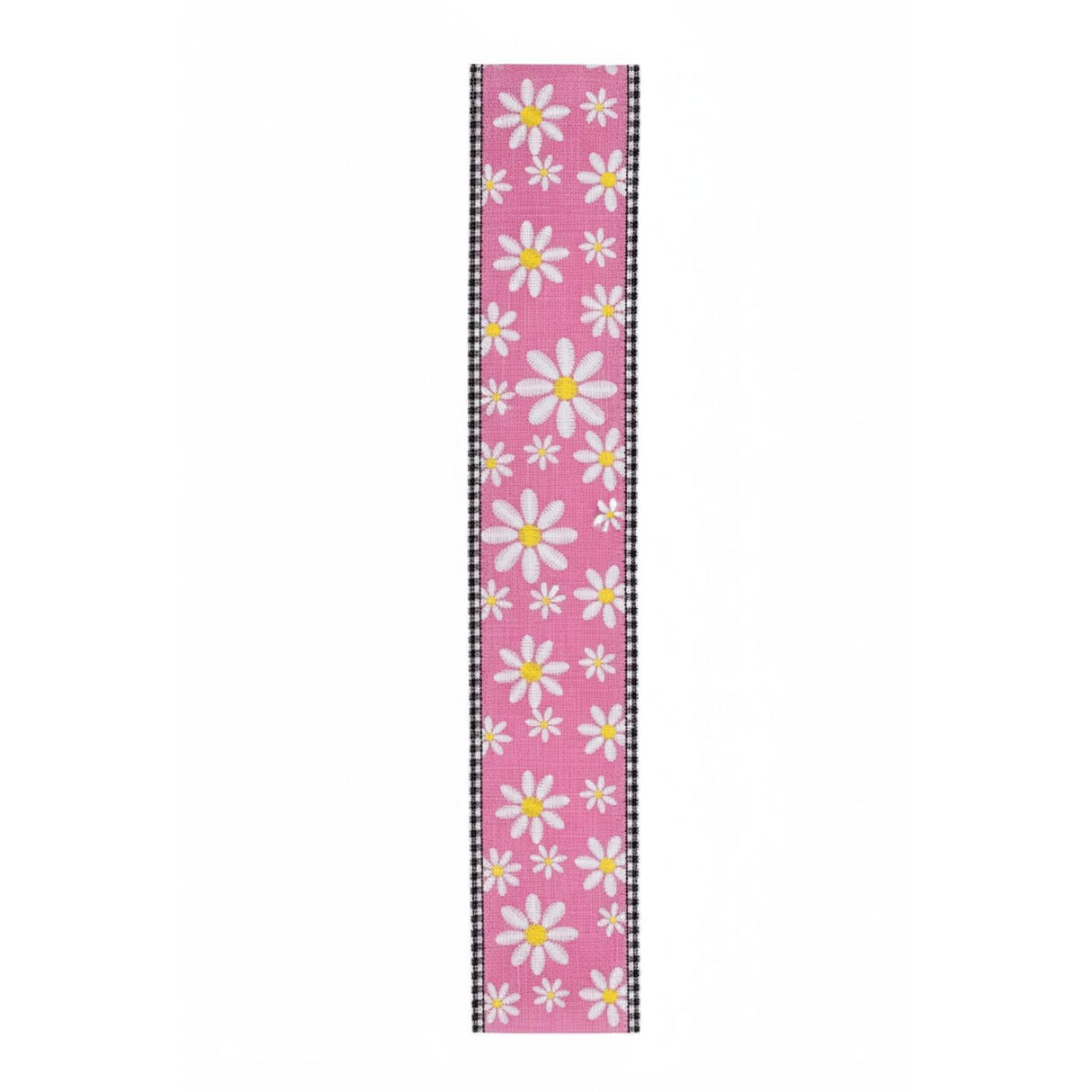 2.5" Embroidered Daisy Check Ribbon: Pink (10 Yards)