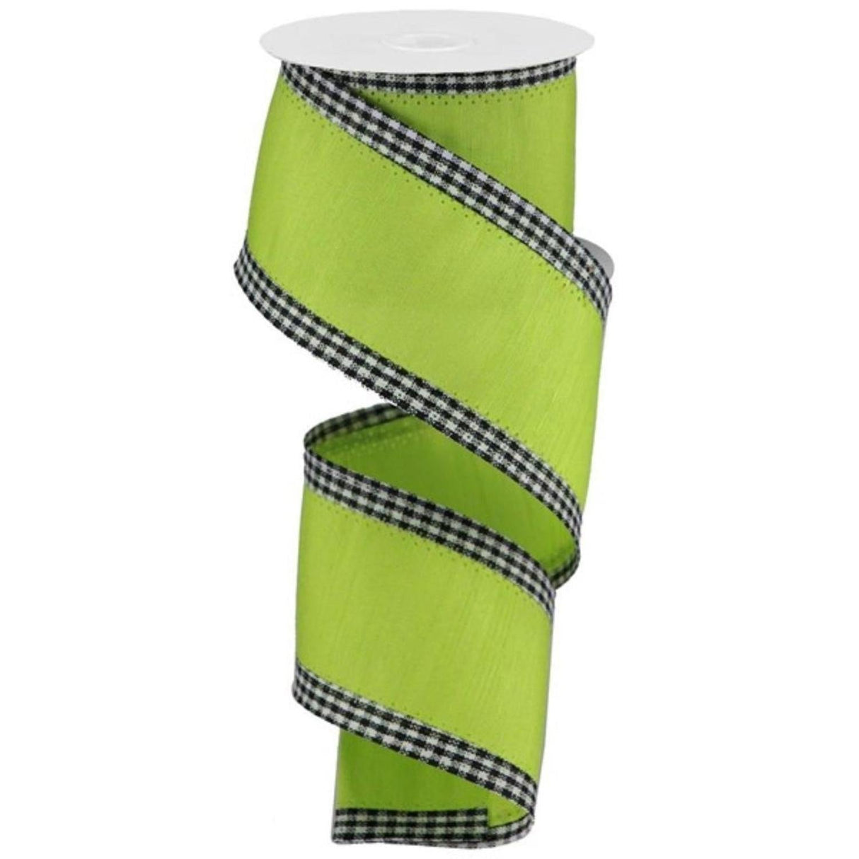 2.5" Faux Dupioni Gingham Edge Ribbon: Spring Green (10 Yards)