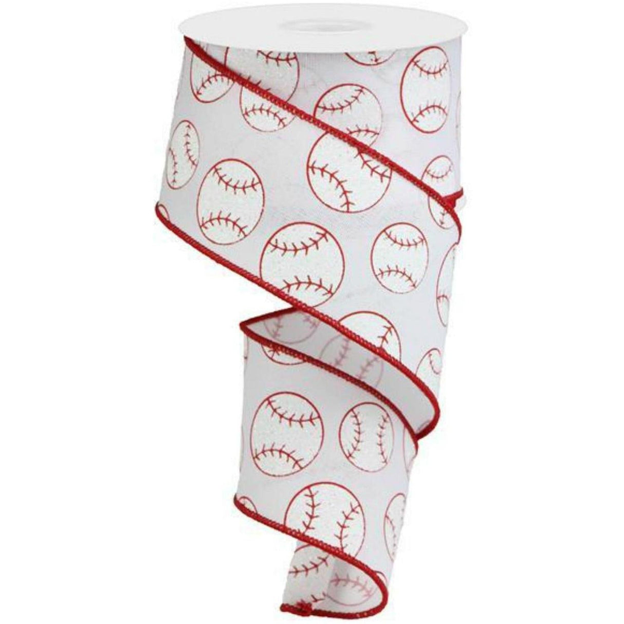 2.5" Glitter Baseball on Royal Ribbon: White (10 Yards)