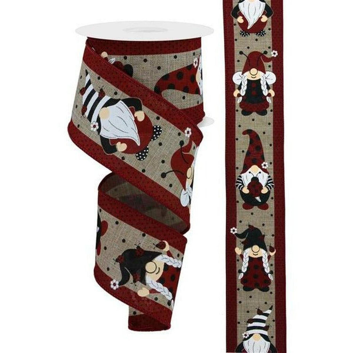 2.5" Ladybug Gnome Ribbon: Light Beige (10 Yards)