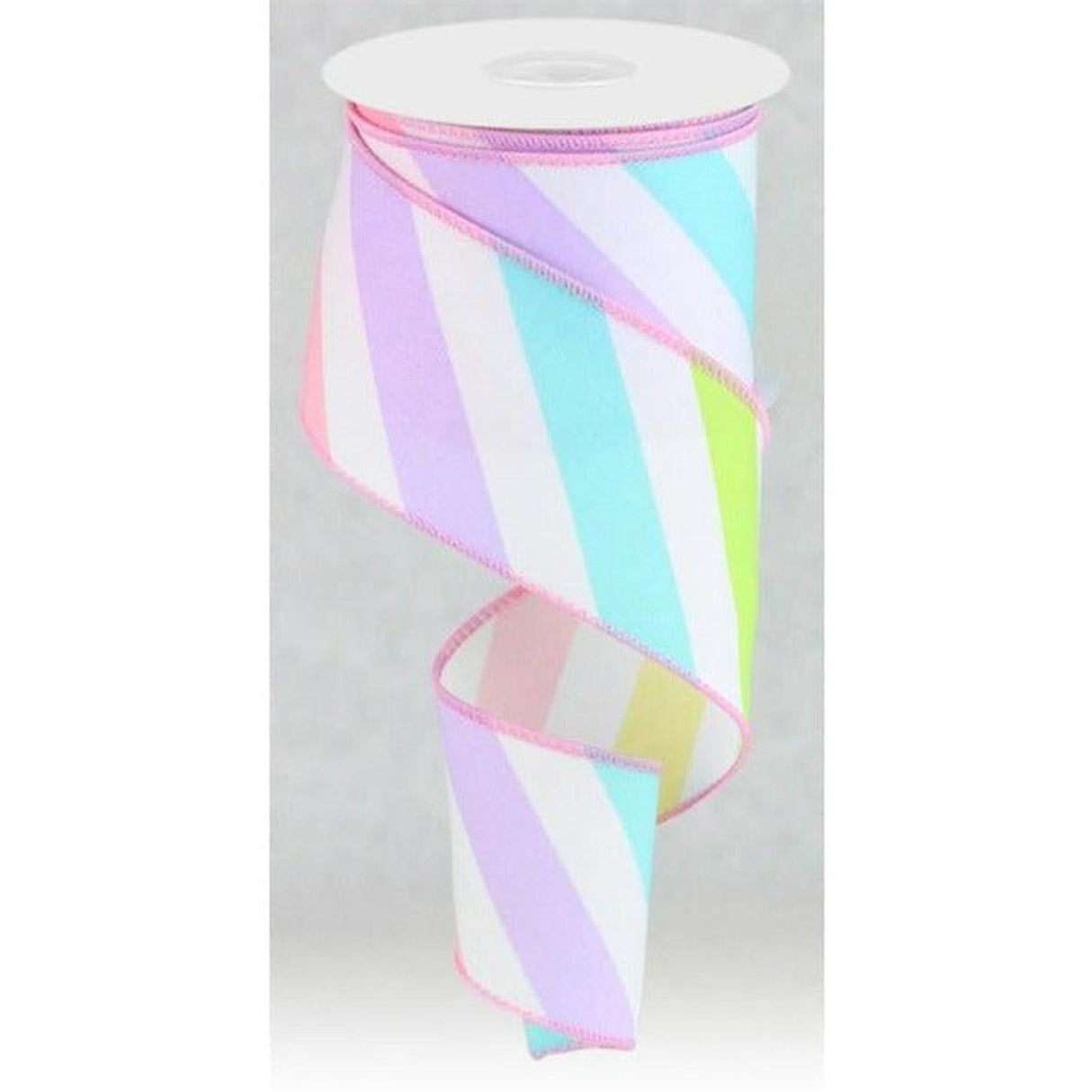 2.5" Large Multi Diagonal Stripe Ribbon: White (10 Yards)