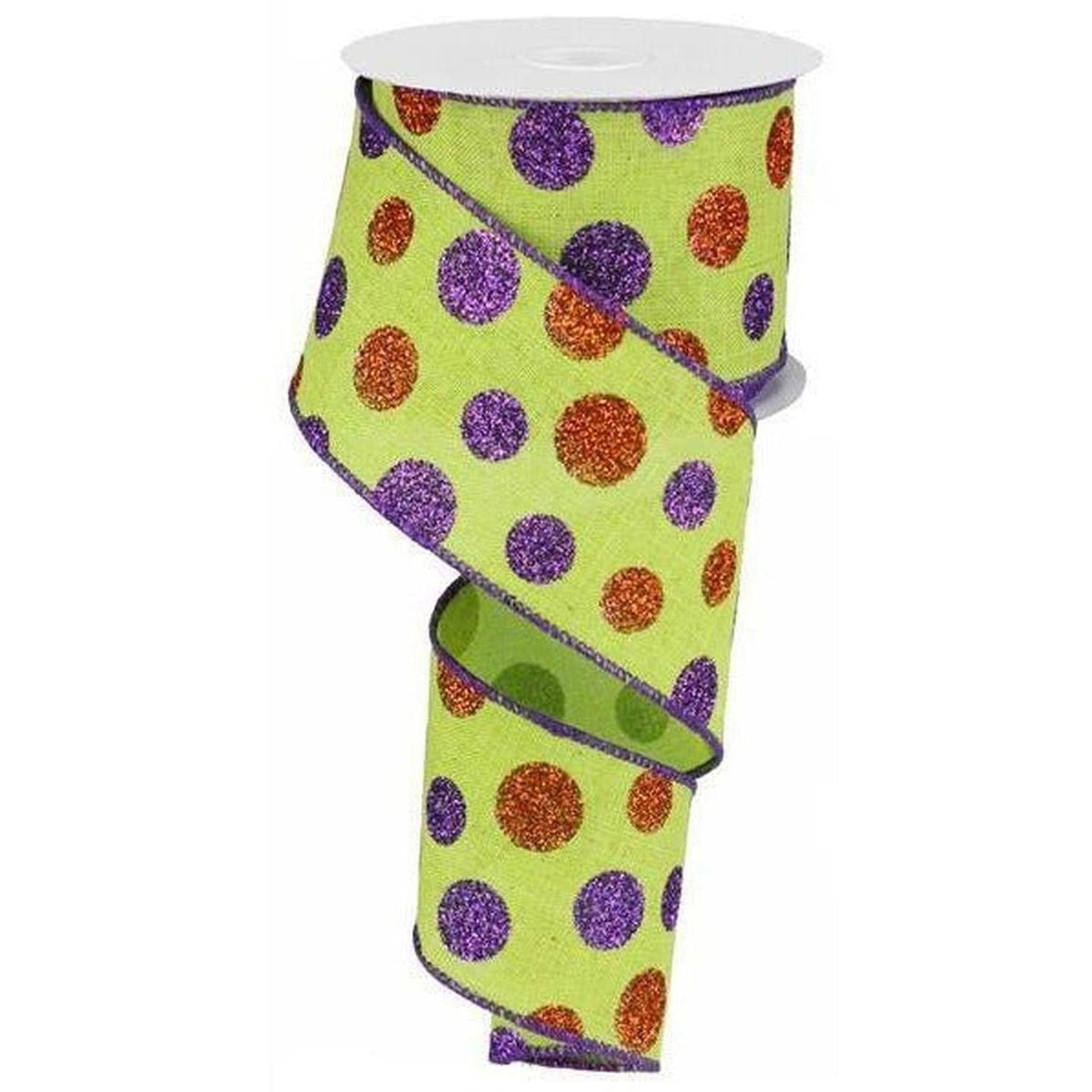 2.5" Lime Green Ribbon with Multi Glitter Dots
