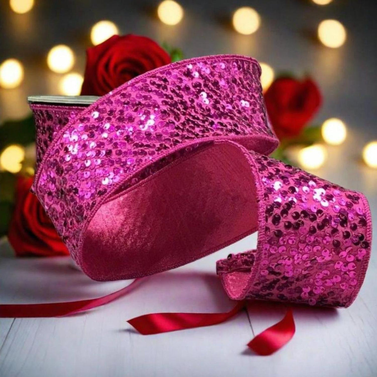 2.5" Metallic Sequin Ribbon: Hot Pink (10 Yards)