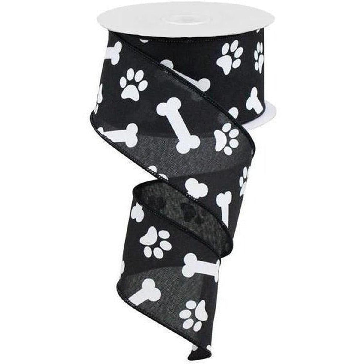 2.5" Paw Print Royal Ribbon: Black (10 Yards)