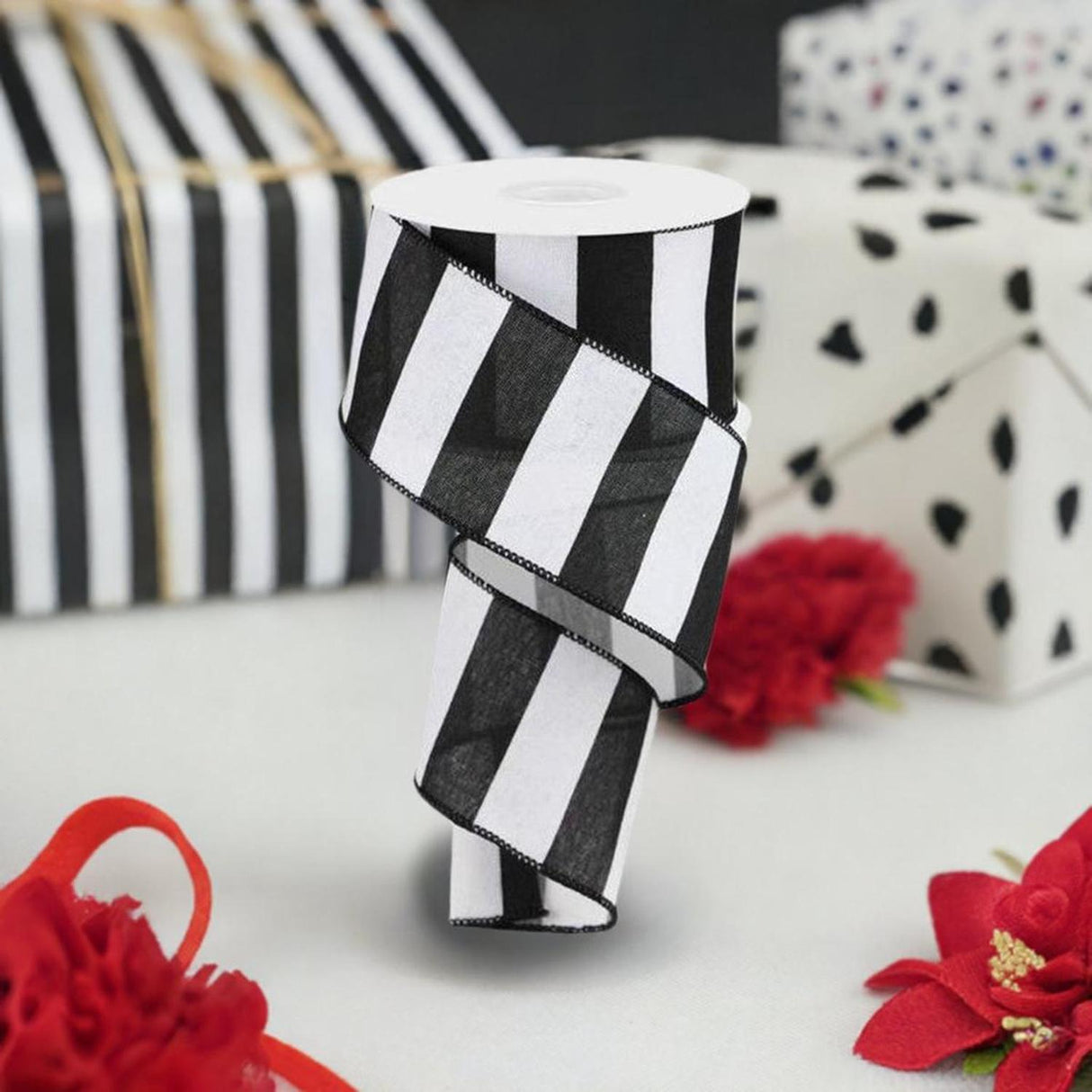 2.5" Wide Stripe Ribbon: Black & White (10 Yard)