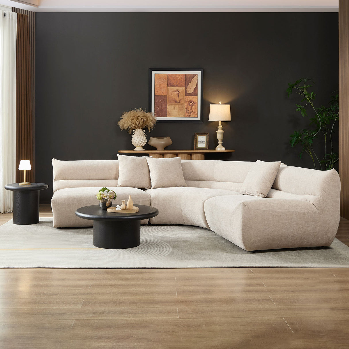 Modular Curved Sectional Sofa, 3-Piece Free-Form Configuration