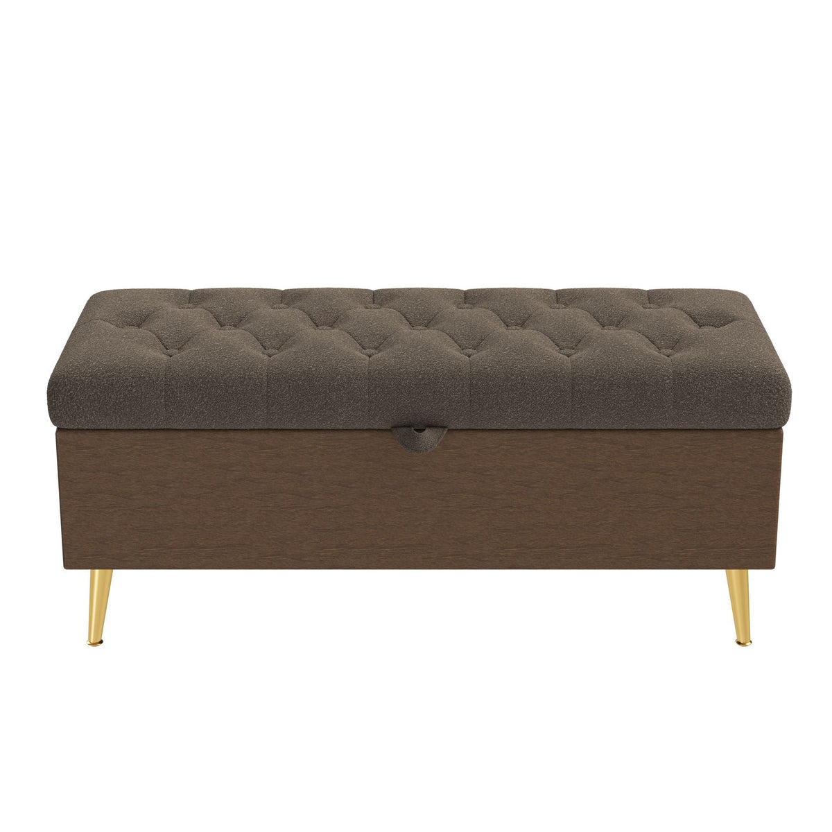 Modern Tufted Storage Ottoman Bench with Metal Legs - Bouclé Fabric