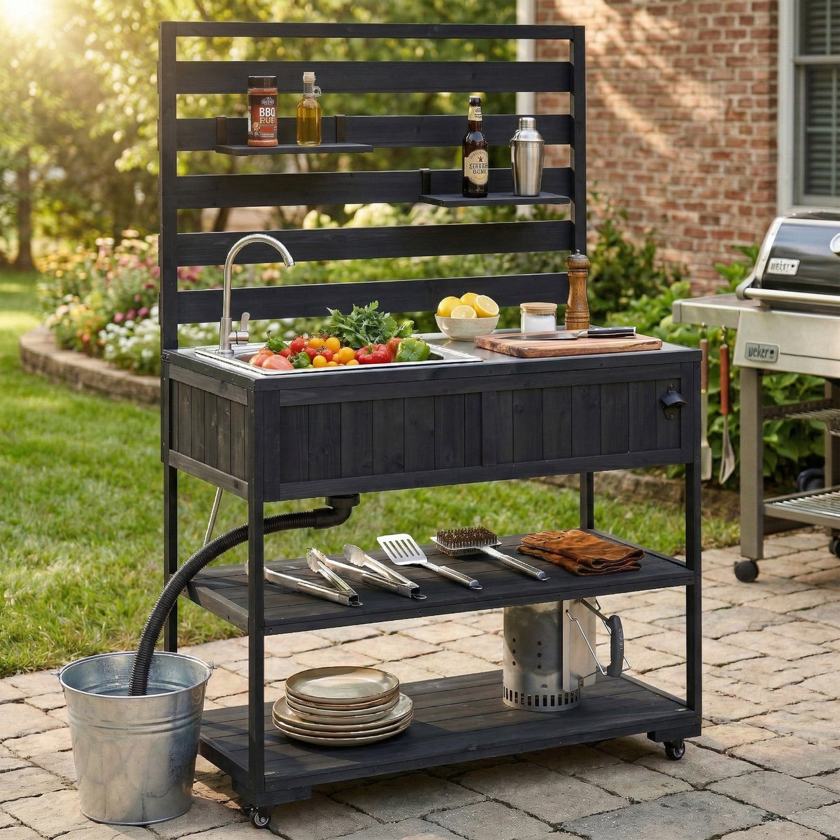 TOPMAX 41.7'' Large Patio Rolling Kitchen Island with Sink