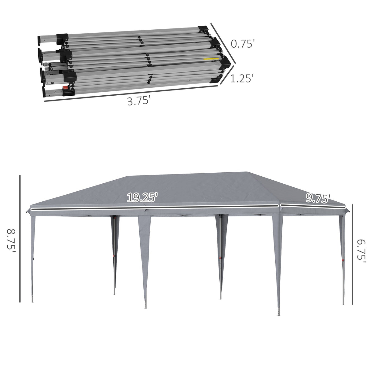 Outsunny 10' x 20' Pop Up Canopy Tent Heavy Duty Steel Frame Gray