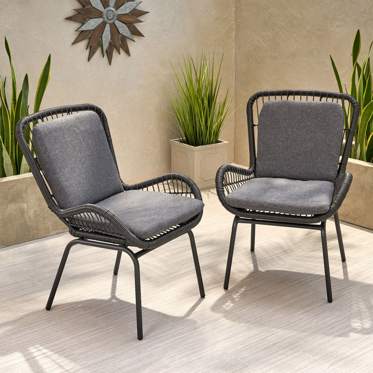 Outdoor Wicker Club Chair With Cushions (Set of 2)