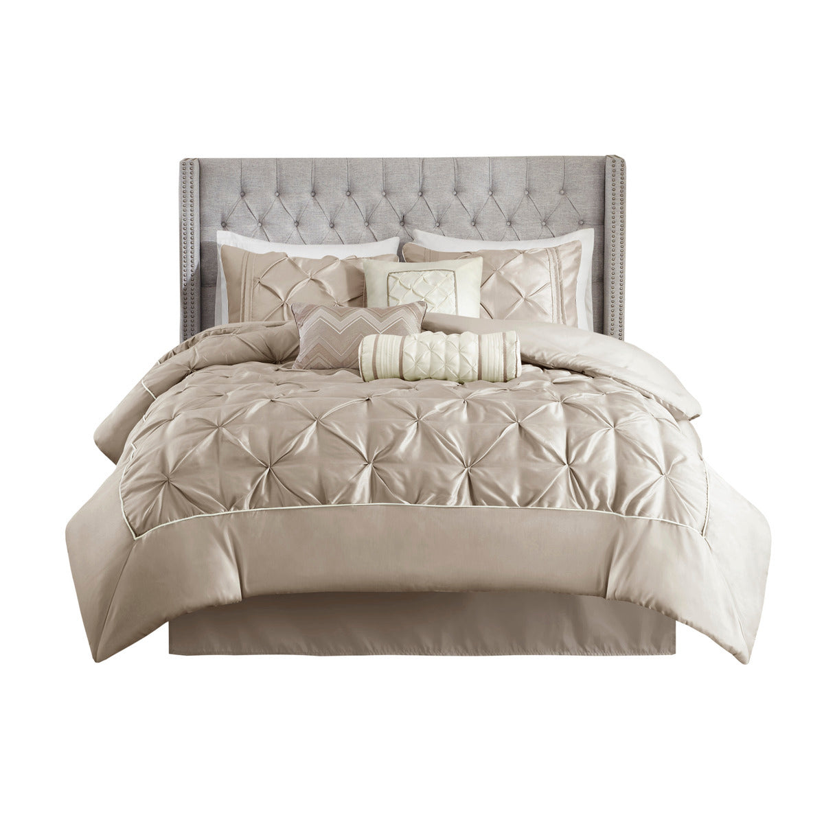 7 Piece Tufted Comforter Set Taupe Cal King