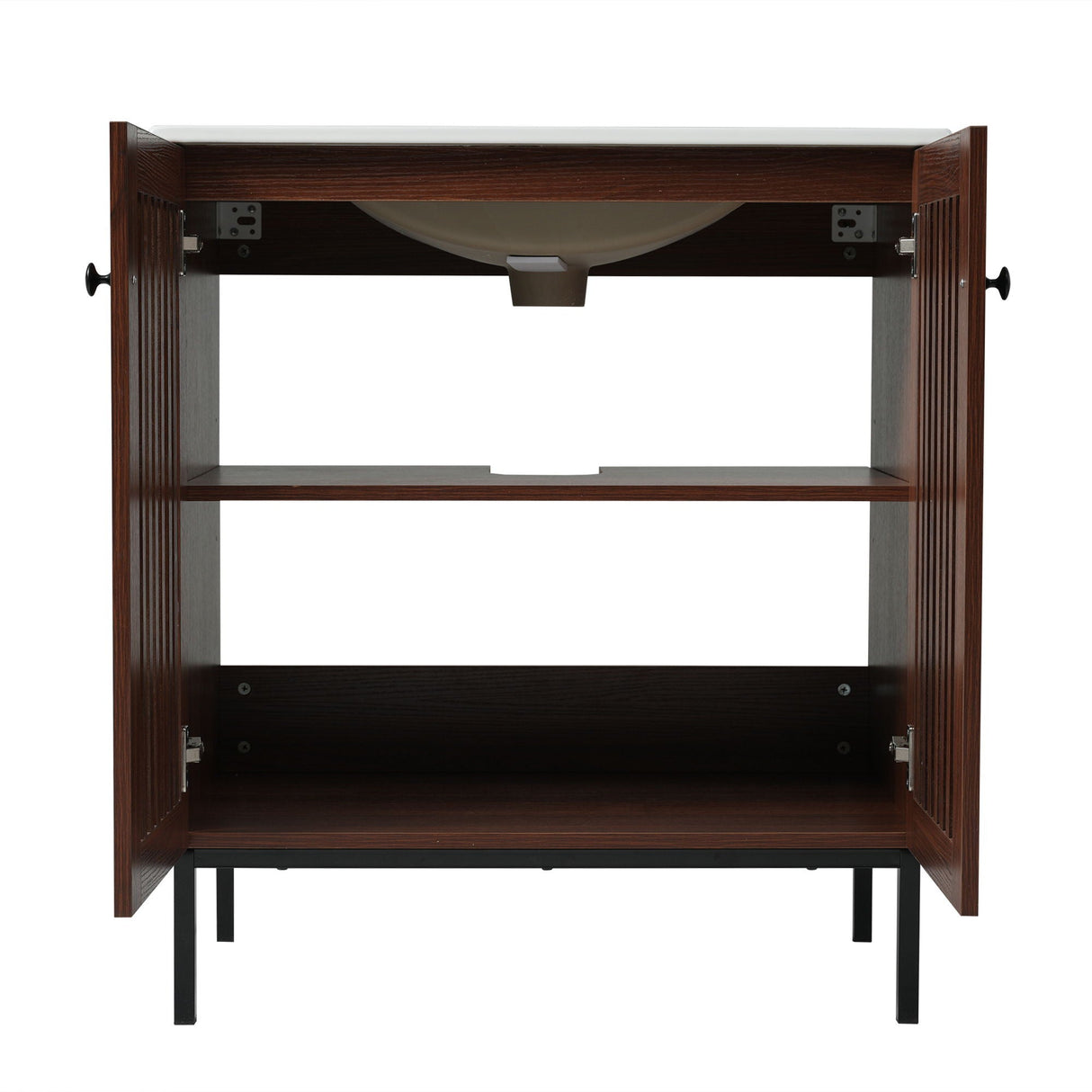30" Vintage Bathroom Vanity With Ceramic Sink, Modern Bathroom Vanity Cabinet With 2 Soft Close Doors, Equpiied With 4 Sturdy Iron Legs - Antique Dark Brown
