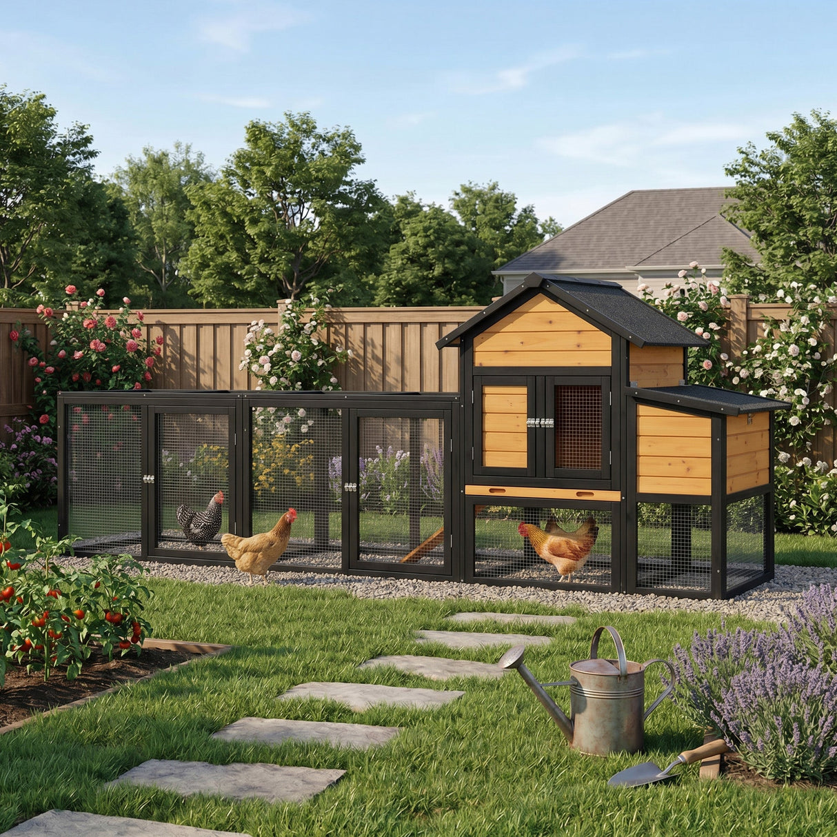 Outdoor Wooden Chicken Coop with Run