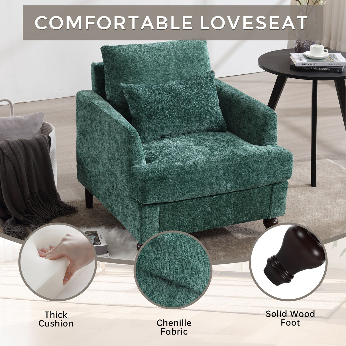 Modern Mid Century Wood Frame Armchair With Tufted Design